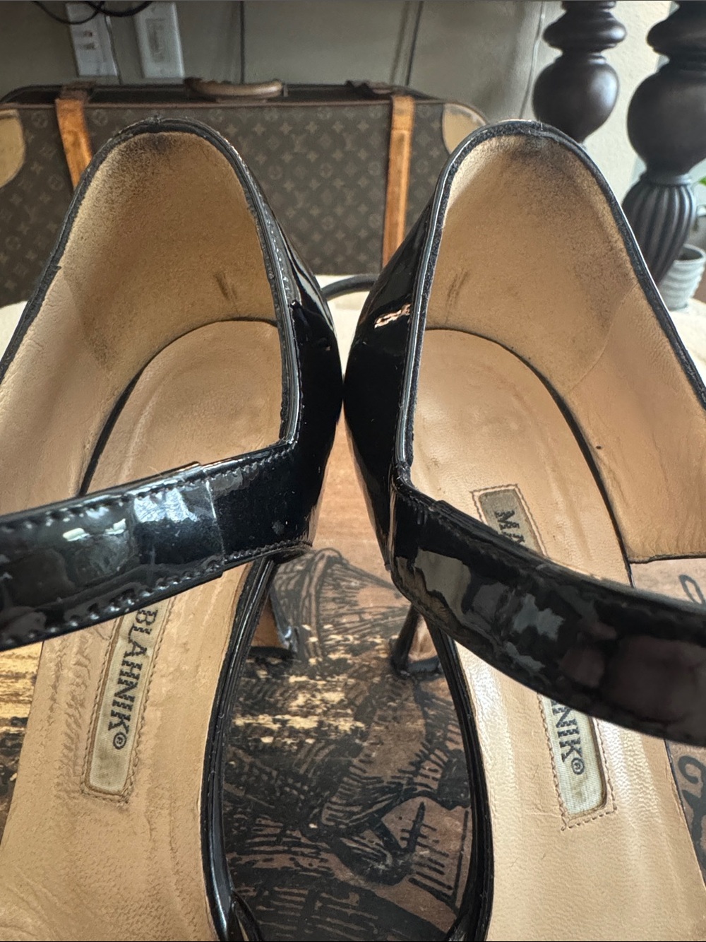 Manolo Blahnik Black Patent Mary Jane Heeled Sandals - Picture 13 of 15